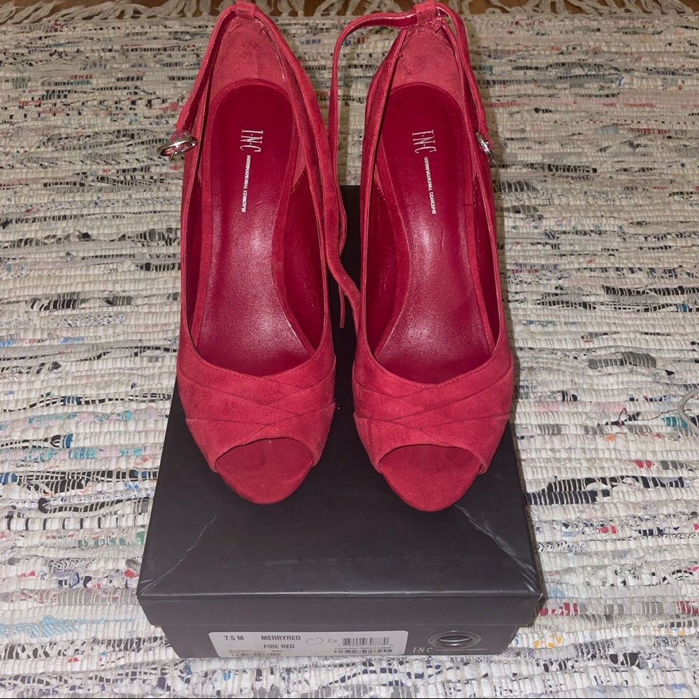 INC Red Suede Peep-toe Pumps